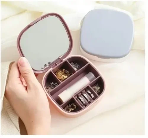 Mini Portable Cosmetic & Jewelry Organizer With Mirror