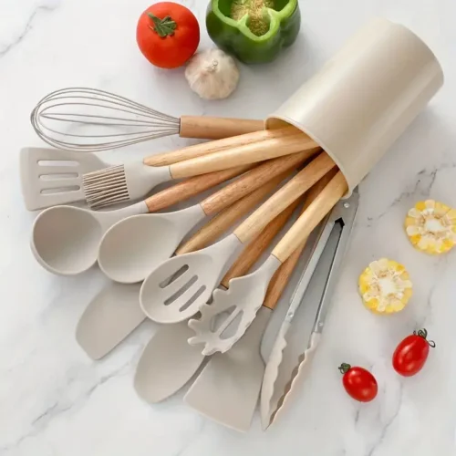 12pcs Silicone Utensil Set With Wooden Handle