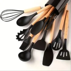 12pcs Silicone Utensil Set With Wooden Handle