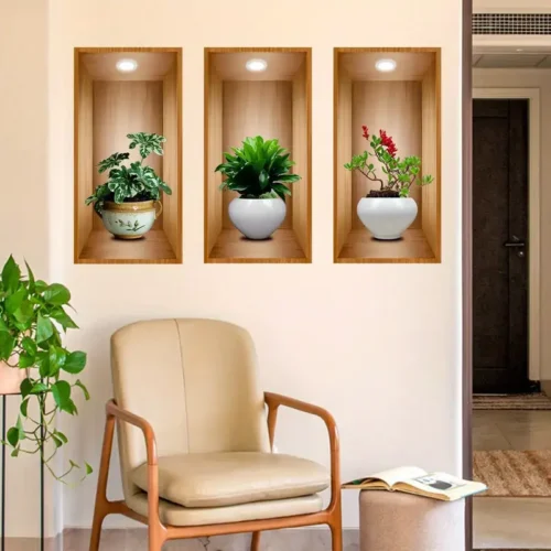 3pcs 3D Green Potted Plants