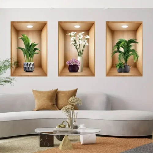 3pcs 3D Green Potted Plants