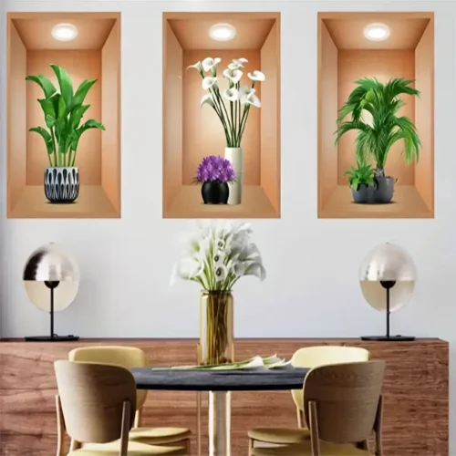 3pcs 3D Green Potted Plants