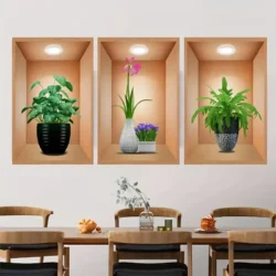 3pcs Flower 3D Plant Vase Wall Sticker