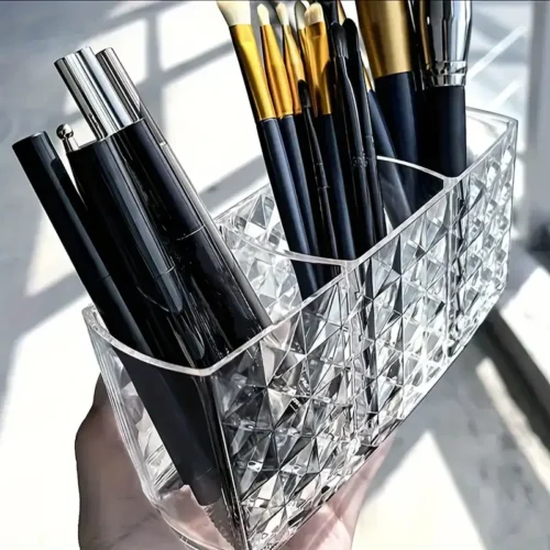 Acrylic Makeup Brush Holder 3 Compartments oranizer
