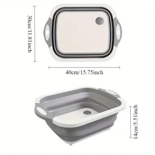 3-in-1 Foldable Cutting Board with Sink & Storage Container Portable Kitchen Sink for Food