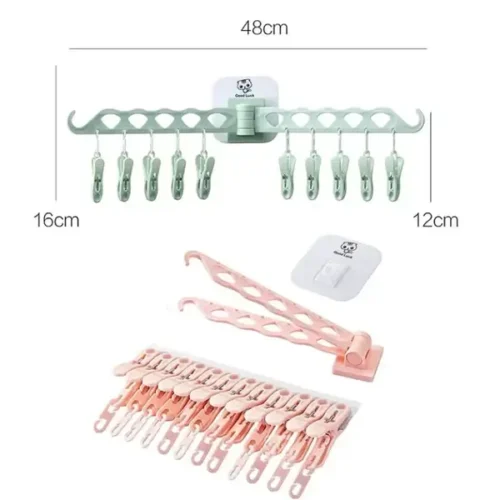Cloth Hanger Adhesive Multi-Function Hanger With 10 Clip Wall Mounted Foldable