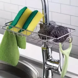 Stainless Steel Faucet Organizer Locking Kitchen Sink Storage Scrubbers & Dishcloths Rust-Resistant