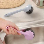 Stainless Steel Wire Ball Kitchen Brush with Long Handle