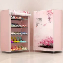 5 Layer Printed Shoe Organizer Rack Pink With Flower