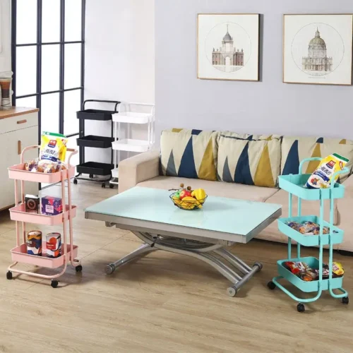 Household-Three-tier-Mobile-Storage-Cart-with-Plastic-Mesh-Basket-Kitchen-Trolley